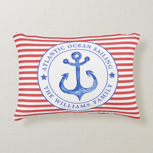 Coussin Lumbar personnalisé Nautical Red Stripes (Devant)