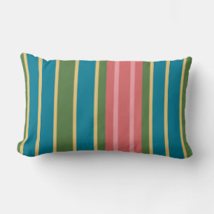Coussin Lumbar profond rose, bleu, vert rayé