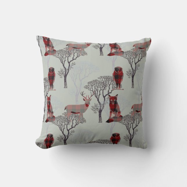 Coussin Lumberjack Bois Animaux Plaid Personnalisé (Recto)
