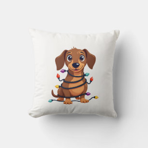 Coussin Lumières de Dachshund de Noël