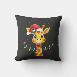 Coussin Lumières de Noël de girafe mignonne Chapeau de Pèr