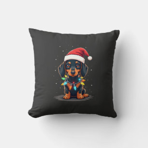 Coussin Lumières de Noël pour Teckel Chapeau de Père Noël