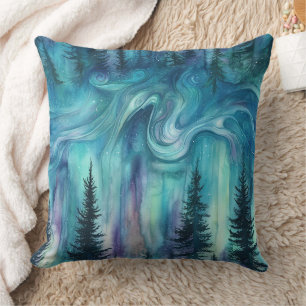 Coussin Lumières multicolores de l'aurore boréale au-dessu