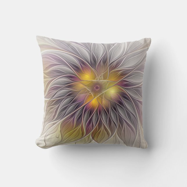 Coussin Lumineuse Fleur colorée, Abstraite Fractale modern (Recto)