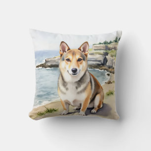 Coussin Lundehund norvégien Aquarelle Art nordique de fala