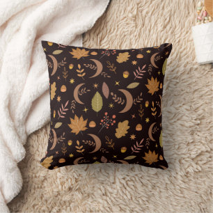 Coussin Lune bohème avec motif de feuilles d'automne