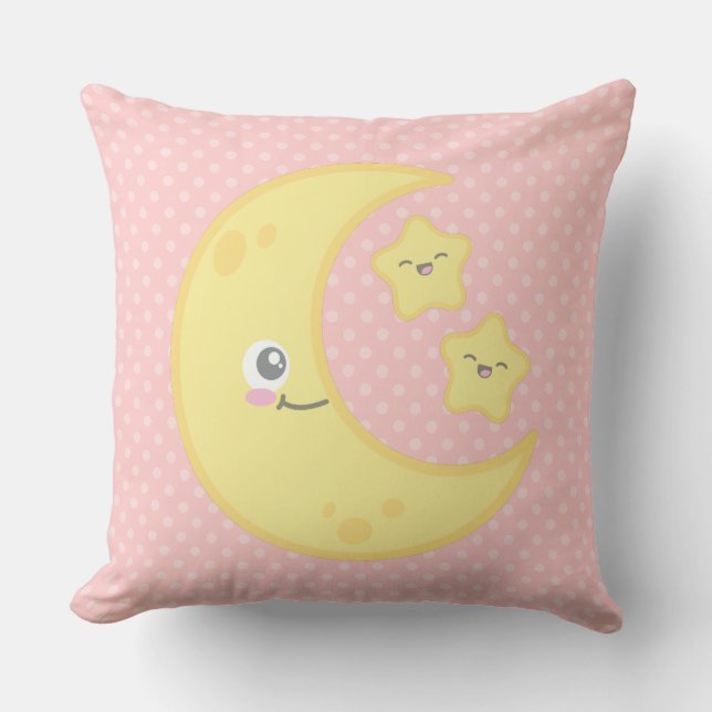 Coussin Lune de Kawaii et étoiles Jeter l'oreiller (Recto)