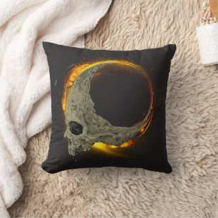 Coussin Lune rétro mort brûlant le crâne en feu