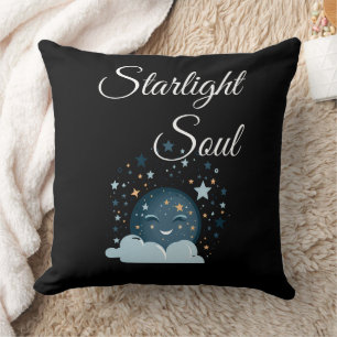 Coussin lune souriante avec des étoiles femmes nuit joyeus