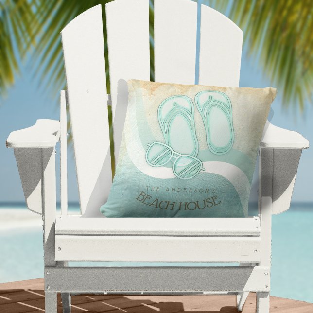 Coussin Lunettes de soleil et tongs Beach House Aqua ID623 (Créateur téléchargé)