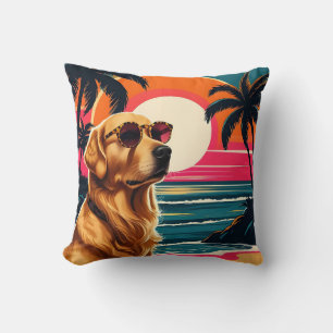 Coussin Lunettes de soleil pour chien rétro Plage au couch