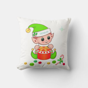 Coussin Lutin de Noël vert, canne à sucre et boules de Noë