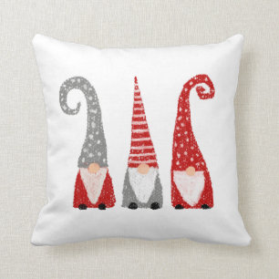 Coussin Lutins de Noël scandinaves rouge gris blanc