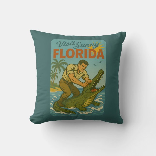 Coussin Lutte de Floride avec les Alligators | Rétro Côtes (Recto)