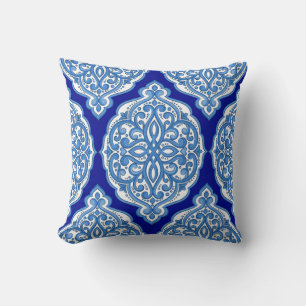 Coussin Luxe blanc-bleu, ornement turc.