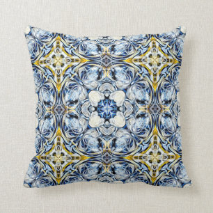 Coussin Luxe, élégant, vignes, jaune moutarde, bleu marine