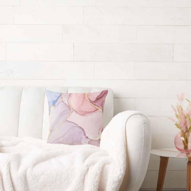 COUSSIN LUXE ROSE BLEU MARBRE ABSTRAIT LOOK CUSHION (Canapé)