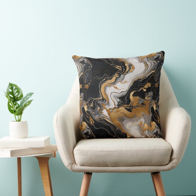 Coussin Luxe Serenity Noir, Or & Marbre blanc Inspiré (Chaise)