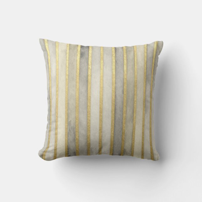 Coussin Luxurious, Gold Beigi Grey Stripes,Elegant, Modern (Recto)