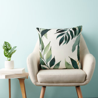 Coussin Luxury Emerald Green Gold Botanical Throw Pillow