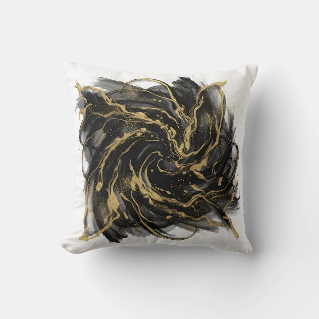 Coussin Luxury Gold and Black Abstract Marble Ink Flow (Recto)