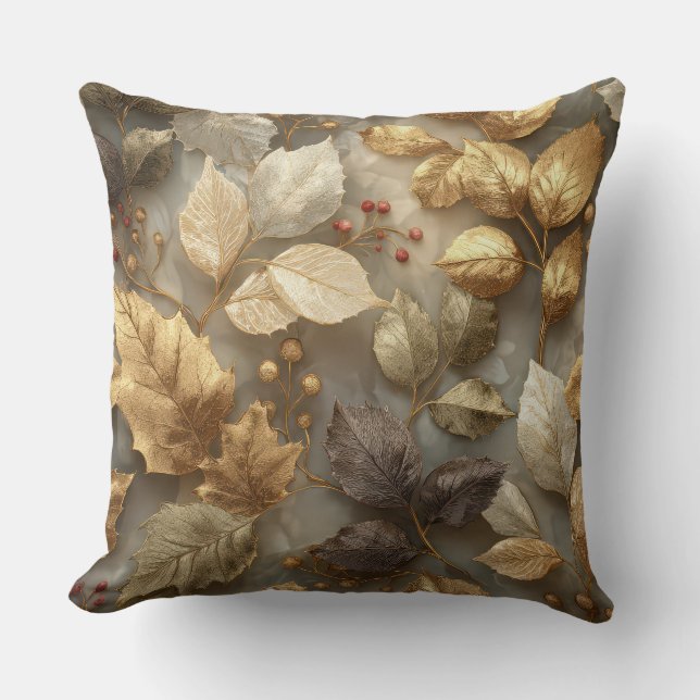 Coussin Luxury Gold Botanical Leaves Throw Pillow (Recto)