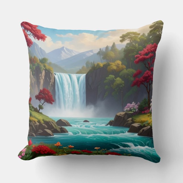 Coussin Luxury Nature Waterfall Throw Pillow -Scenic décor (Recto)