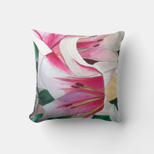 Coussin Lys blanc et rose Triumphator floral