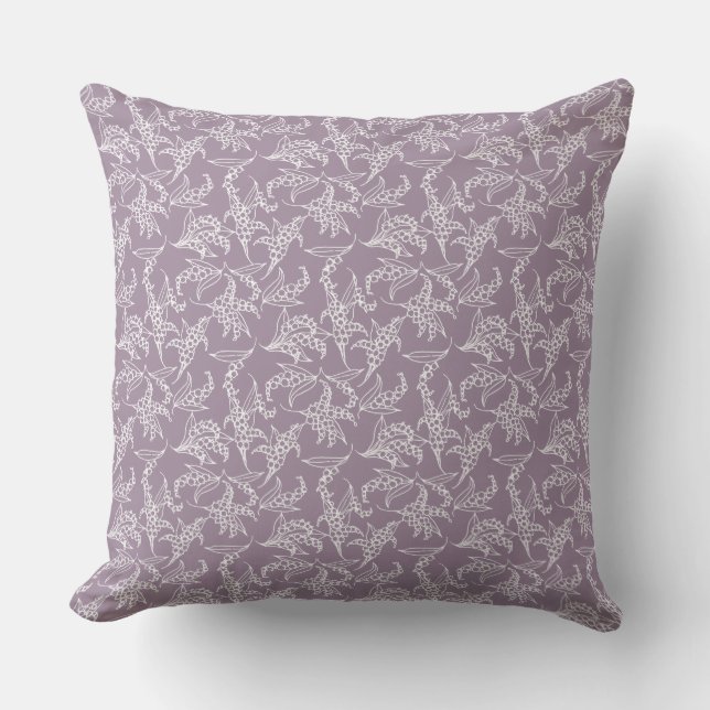 Coussin Lys blancs de la Vallée Motif sur Mauve (Recto)