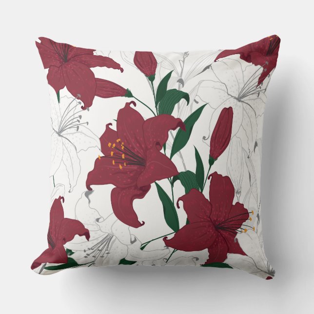 Coussin Lys de Noël rouges et blancs (Recto)