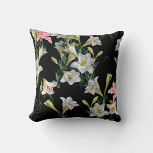 Coussin Lys floraux : peinture arrière - plan noire