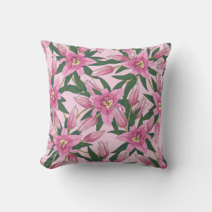 Coussin Lys florissants en rose pastel