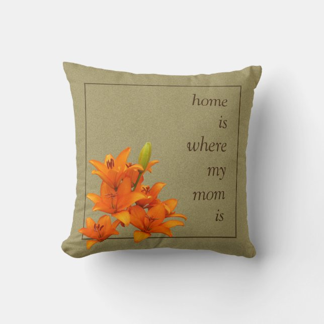 Coussin Lys orange fleur pour maman Texte personnalisé 2 e (Recto)