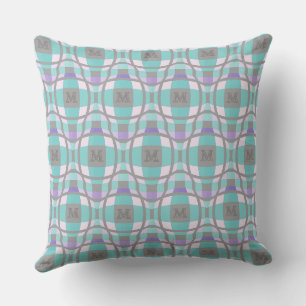 Coussin M Carré initial logo du cercle Turquoise Lilac Gre