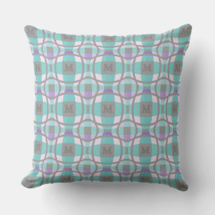 Coussin M Carré initial logo du cercle Turquoise Lilac Gre