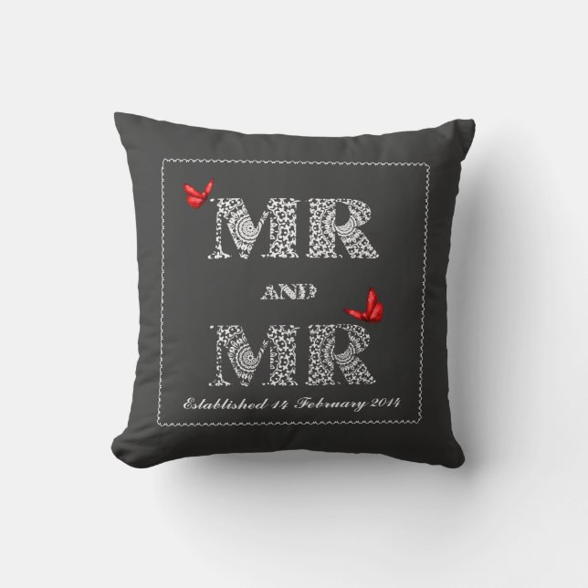 Coussin M. et M. White Lace Word Art Papillons rouges (Recto)
