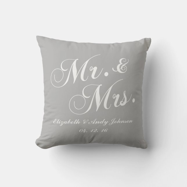 Coussin M. et Mme blanc gris de mariage (Recto)