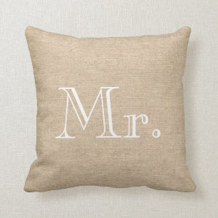 Coussin M. et Mme Burlap Pillow