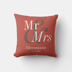 Coussin M. et Mme Burnt Orange cadeau Mariage moderne