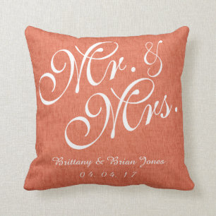 Coussin M. et Mme de toile blancs de corail Wedding Pillow