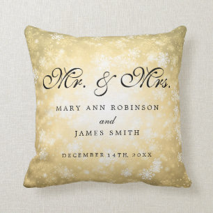 Coussin M. et Mme élégants Favor Gold de mariage d'hiver