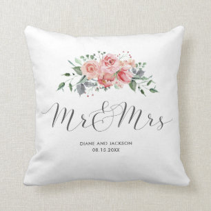 Coussin M. et Mme Mariage Keepsaké Rose d'aquarelle