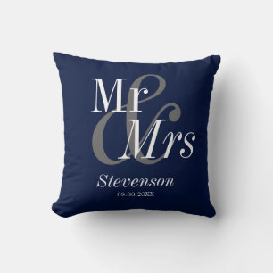 Coussin M. et Mme Marine Bleu Élégant cadeau Mariage moder