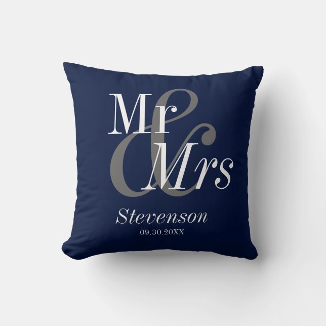 Coussin M. et Mme Marine Bleu Élégant cadeau Mariage moder (Recto)