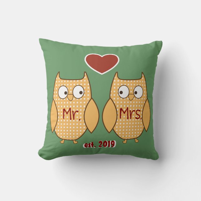 Coussin M. et Mme mignons Owl Personalized d'amusement (Recto)