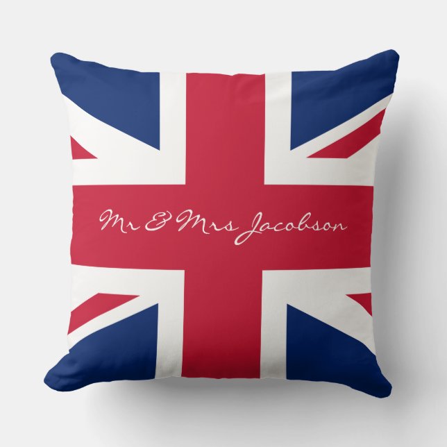 Coussin M. et Mme Nom personnalisé Red White Blue UK Drape (Recto)