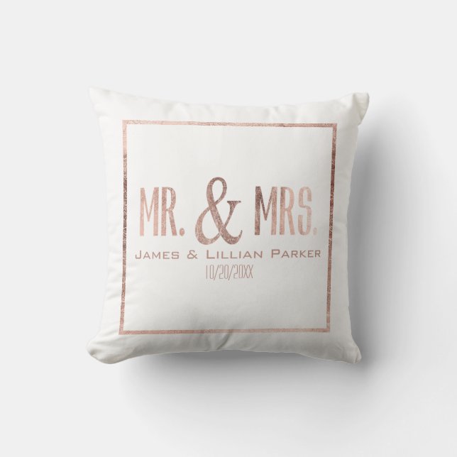 Coussin M. et Mme roses Monogram Wedding d'or de Faux (Recto)