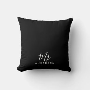 Coussin M. et Mme. Script moderne noir et blanc