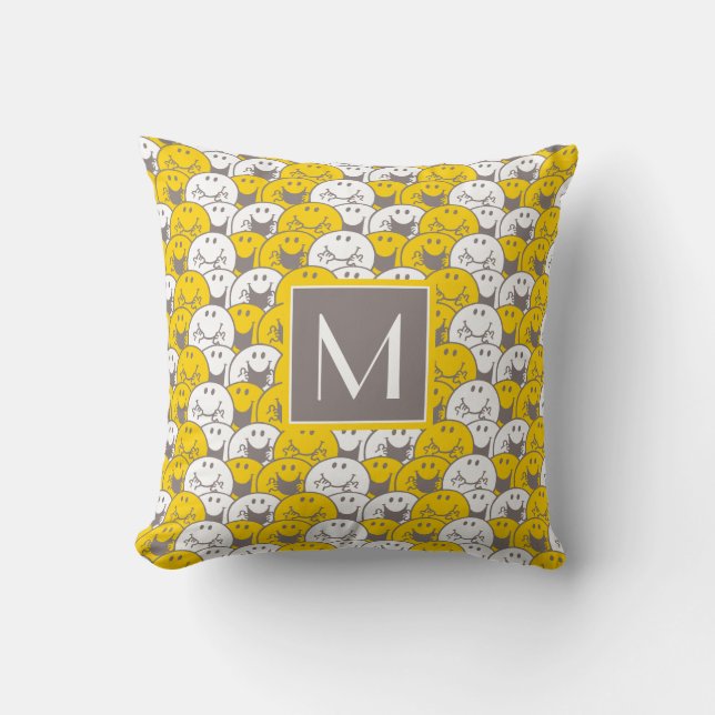 Coussin M. Joyeux | Motif de sourires clignotants | Monogr (Recto)