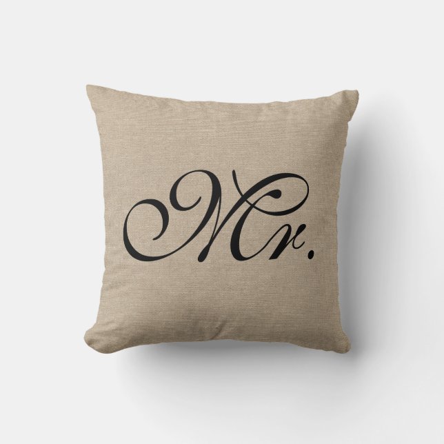 Coussin M. jute initial chic rustique de toile de jute de (Recto)